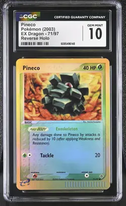 CGC 10 GEM MINT Pineco 2003 EX Dragon 71/97 Reverse Holo Pokemon Card - Image 1