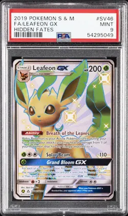 2019 POKEMON SUN & MOON HIDDEN FATES #SV46 FULL ART/LEAFEON GX PSA 9 - Image 1