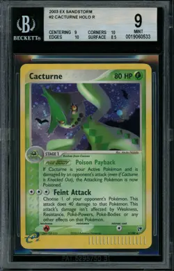 2003 Pokemon Cacturne 2/100 EX Sandstorm Holo BGS 9 W/ 2x 10 Subs! - Image 1