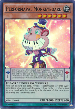 YUGIOH PERFORMAPAL MONKEYBOARD SUPER RARE OP01-EN008 NEAR MINT - Image 1