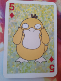 Psyduck 5 of Diamonds Pokemon 1999 Mini Green Deck Playing Cards 2.5x1.75in NM - Image 1