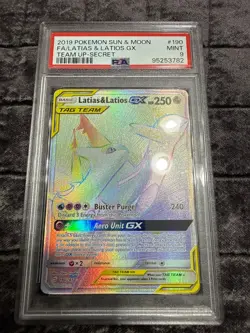 2019 POKEMON SUN & MOON TEAM UP SECRET #190 FULL ART/LATIAS & LATIOS GX PSA 9 - Image 1
