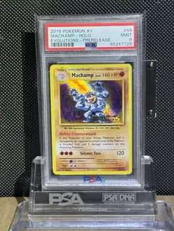 2016 POKEMON XY EVOLUTIONS PRERELEASE MACHAMP HOLO 59/108 PSA 9 MINT - Image 1