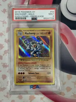 2016 POKEMON XY EVOLUTIONS PRERELEASE MACHAMP HOLO 59/108 PSA 9 MINT - Image 3