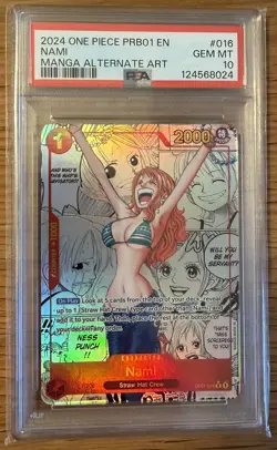 NAMI PSA 10 2024 ONE PIECE PRB01 EN #016 OP01-016 MANGA ALTERNATE ART RARE - Image 1
