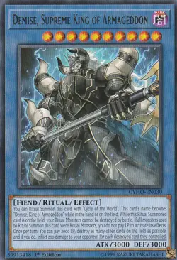 YUGIOH CARD - 1 X DEMISE SUPREME KING OF ARMAGEDDON CYHO-EN030 1ST EDITION - Image 1