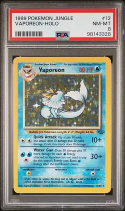 2000 Pokemon Unlimited Jungle Aquali-Vaporeon Holo 12/64 PSA 8 NM - MINT - Image 1