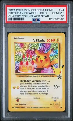 2021 POKEMON CELEBRATIONS CLASSIC COLL #24 BIRTHDAY PIKACHU-HOLO PSA 10 - Image 1
