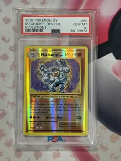 2016 POKEMON XY EVOLUTIONS MACHAMP REVERSE FOIL 59/102 PSA 10 GEM MT - Image 3