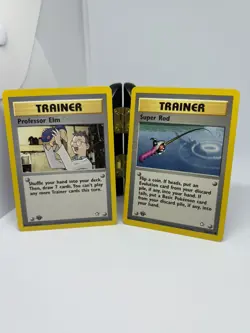 Pokemon TCG Professor Elm 96 AND Super Rod Neo Genesis 1ST Edition Cards LP - Image 1