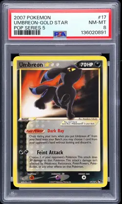2007 POKEMON POP SERIES 5 #17 UMBREON-GOLD STAR PSA 8 - Image 1