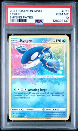 PSA 10 Kyogre Pokemon Sword & Shield Shining Fates Amazing Rare 021/072 - Image 1