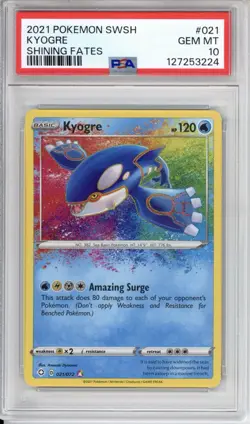 PSA 10 Kyogre Pokemon Sword & Shield Shining Fates Amazing Rare 021/072 - Image 1