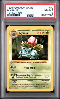 1999 POKEMON GAME 1ST ED #30 IVYSAUR PSA 8 - Image 1