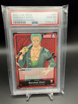 2022 ONE PIECE OP01-ROMANCE DAWN #001 RORONOA ZORO PSA 10 - Image 1