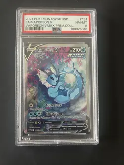 2021 Pokemon SWSH BSP FA/VAPOREON V VAPOREON VMAX PREMIUM COLLECTION PSA 8 - Image 1