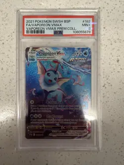 2021 Pokemon SWSH BSP Vaporeon Vmax Prem Coll #182 Vaporeon Vmax FA PSA 9 - Image 1