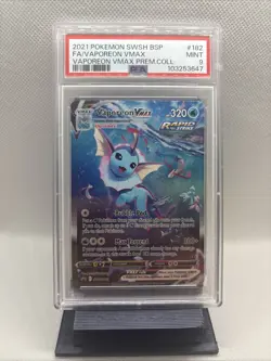 2021 Pokemon SWSH BSP Vaporeon Vmax Prem Coll #182 Vaporeon Vmax FA PSA 9 - Image 1