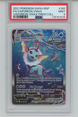 PSA 9 FA VAPOREON VMAX 2021 Pokemon SWSH BSP #182 VMAX PREMIUM COLLECTION SP - Image 1