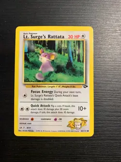 Lt. Surge's Rattata 85/132 Common Pokemon Gym Challenge Unlimited WOTC NM 2000 - Image 1