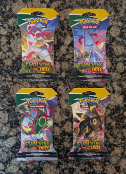 4x Pokemon TCG Evolving Skies Sleeved Booster Sealed - 1 of each sleeve art - Image 1