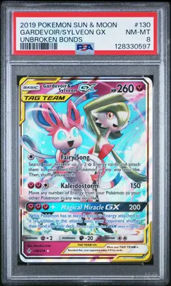 2019 POKEMON SUN & MOON UNBROKEN BONDS #130 GARDEVOIR & SYLVEON GX PSA 8 - Image 1