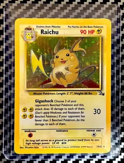 1999 Pokemon TCG- Raichu Unlimited Holo 14/62 Fossil (MP) - Image 1