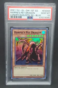 Yugioh PSA 10 GEM MINT Harpie's Pet Dragon (Blue) LDS2-EN066 1st Edition - Image 1
