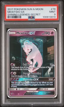 2017 POKEMON SUN & MOON SHINING LEGENDS SECRET #78 MEWTWO GX PSA 9 - Image 1