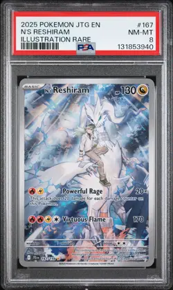 2025 POKEMON JTG EN-JOURNEY TOGETHER ILLUSTRATION RARE #167 N'S RESHIRAM PSA 8 - Image 1