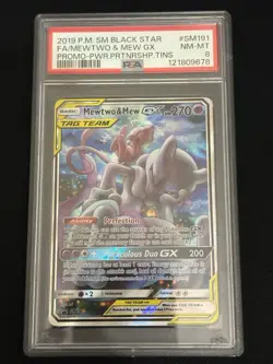 Mewtwo & Mew GX SM191 Tag Team Pokemon Black Star Promo PSA 8 - Image 1