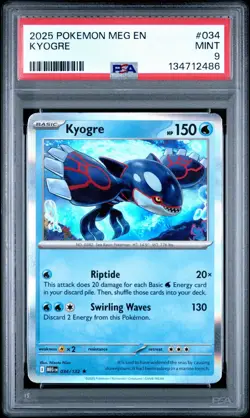 2025 Kyogre - 034/132 - Holo Rare Mega Evolution Pokemon TCG PSA 9 - Image 1