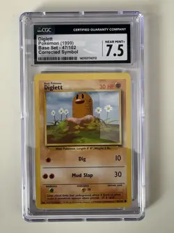 CGC 7.5 NEAR MINT + DIGLETT Base Set Corrected Symbol Card 47/102 ✨ Vintage ✨ - Image 1