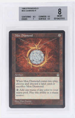1998 Magic the Gathering Stronghold Mox Diamond #138 BGS 8 - Image 1