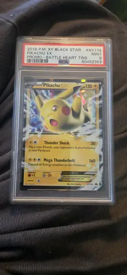 POKEMON 2016 Promo Battle Heart Tins #XY174 PIKACHU EX PSA 9 RARE Black Star - Image 1