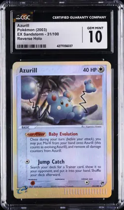 2003 POKEMON EX SANDSTORM REVERSE HOLO #31 AZURILL CGC 10 GEM MINT - Image 1
