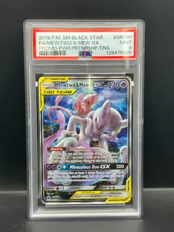 Pokemon PSA 9 MINT Mewtwo & Mew GX SM191 Power Partnership Tin Promo Holo S#5495 - Image 1