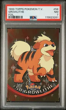 1999 Topps Pokemon Tv #58 Growlithe Foil PSA 7 - Image 1