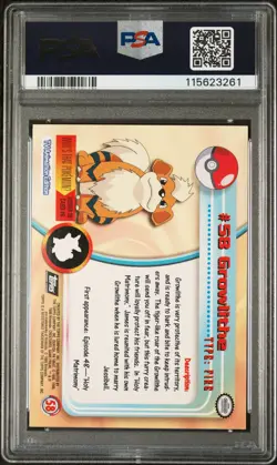 1999 Topps Pokemon Tv #58 Growlithe Foil PSA 7 - Image 2