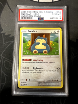 Pokemon Sun & Moon Unbroken Bonds | Snorlax Holo 158/214 PSA 10 Gem Mint LOW POP - Image 1