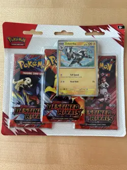 Pokemon Destined Rivals 3-Pack Blister Zebstrika Card Included - Image 1