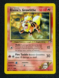 Blaine's Growlithe 35/132 Gym Heroes Series UNCOMMON 2000 Basic Pokemon Card LP - Image 1
