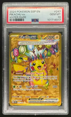2024 Pokemon SV Surging Sparks SSP EN Pikachu Ex #247/191 PSA 10 - Image 1