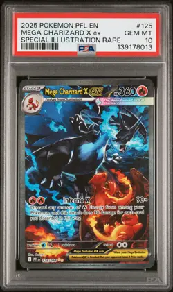 2025 POKEMON PFL EN-PHANTASMAL FLAMES #125 MEGA CHARIZARD X EX PSA 10 - Image 1