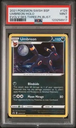 Pokemon UMBREON SWSH129 SWIRL PSA 9 | Mint | Evolving Skies 3-pack Blister| 2021 - Image 1