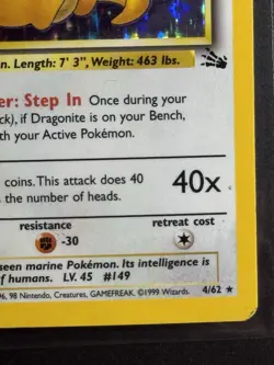 Pokemon TCG Dragonite Fossil Holo Unlimited Rare Card 4/62 1999 WOTC Vintage - Image 5