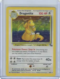 Pokemon TCG Dragonite Fossil Holo Unlimited Rare Card 4/62 1999 WOTC Vintage - Image 1