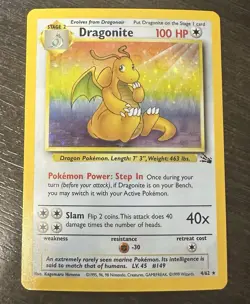 Pokemon TCG Dragonite Fossil Holo Unlimited Rare Card 4/62 1999 WOTC Vintage - Image 3