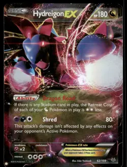 Pokemon Cards Hydreigon EX 62/108 Roaring Skies Holo Rare EX NM - Image 1