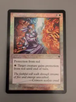 Crimson Acolyte. Cleric MTG Card. Invasion. Foil. Old Vintage Border. - Image 1